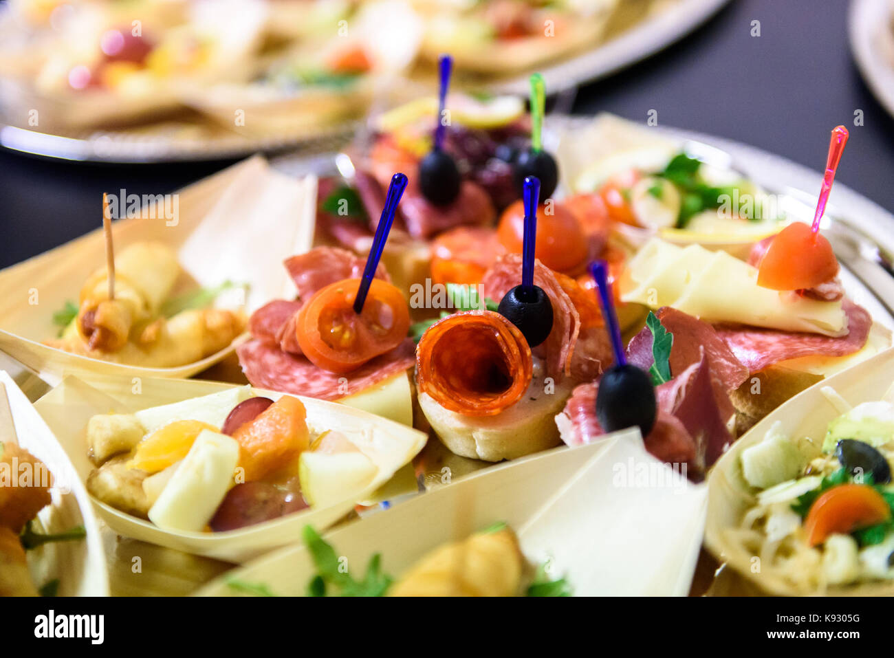 Small Canapes Home made canapes small sandwiches appetizers. Mix of different finger ...