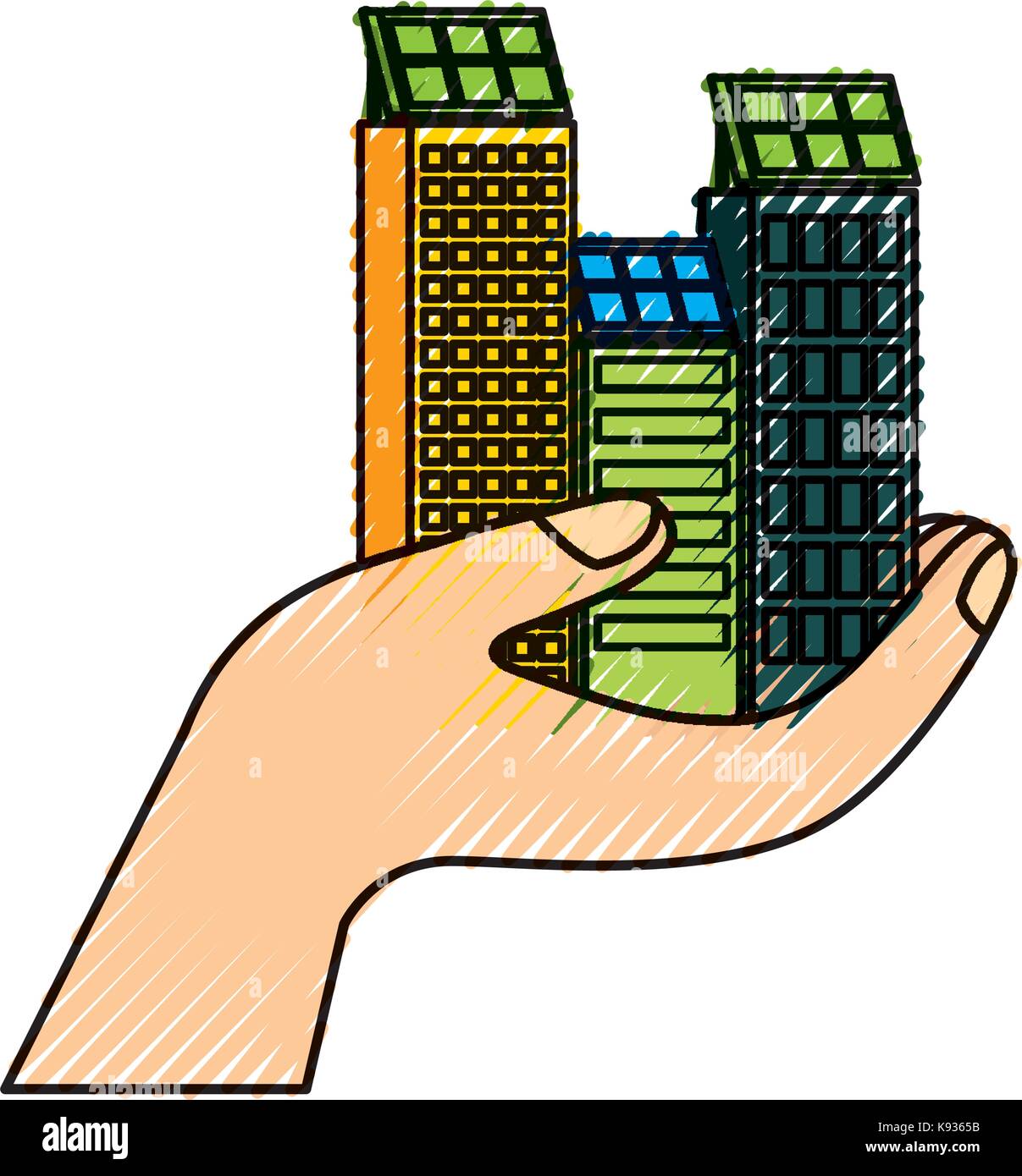 green energy hand holding building solar panel Stock Vector Image & Art ...