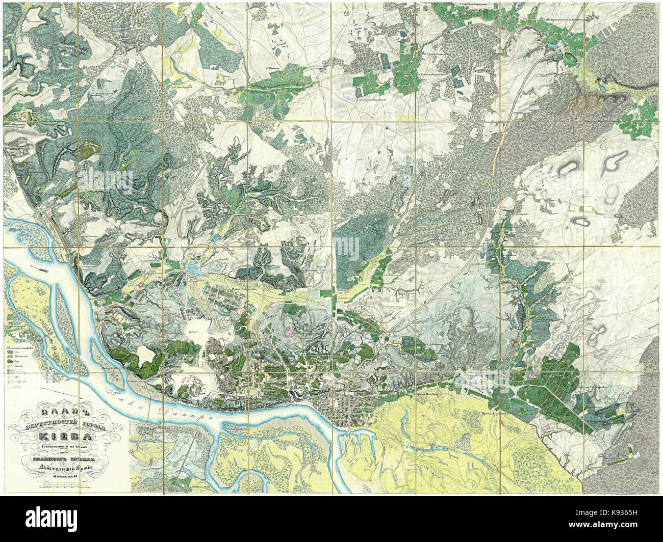 Kyiv map 1842 Stock Photo