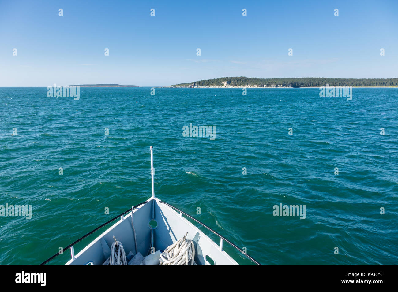 On the boat from Havre-Saint-Pierre to Niapiskau Island in Canada Stock Photo