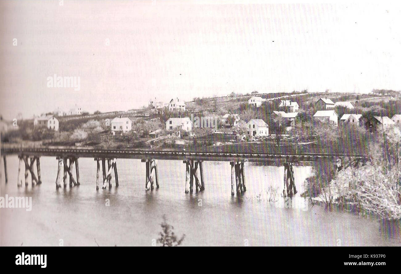 Lancaster Railroad Trestle, Mill Pond, Hudson, MA 001 Stock Photo
