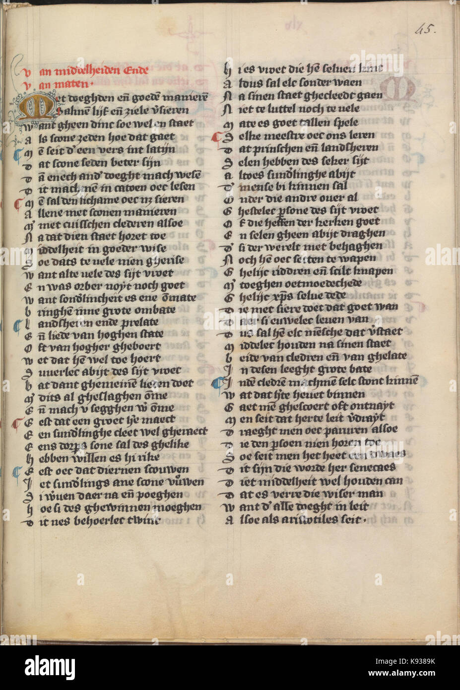 KB 76 E 5 Die Dietsche Doctrinale, folium 045r Stock Photo - Alamy