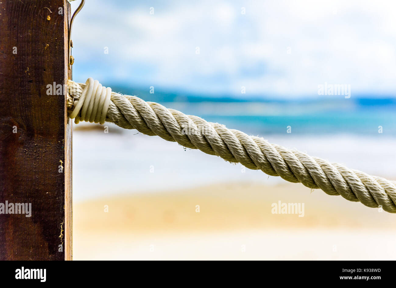 Beautiful interior view of nautical rope handrails on white wall  background. Interior details decoration concept Stock Photo - Alamy