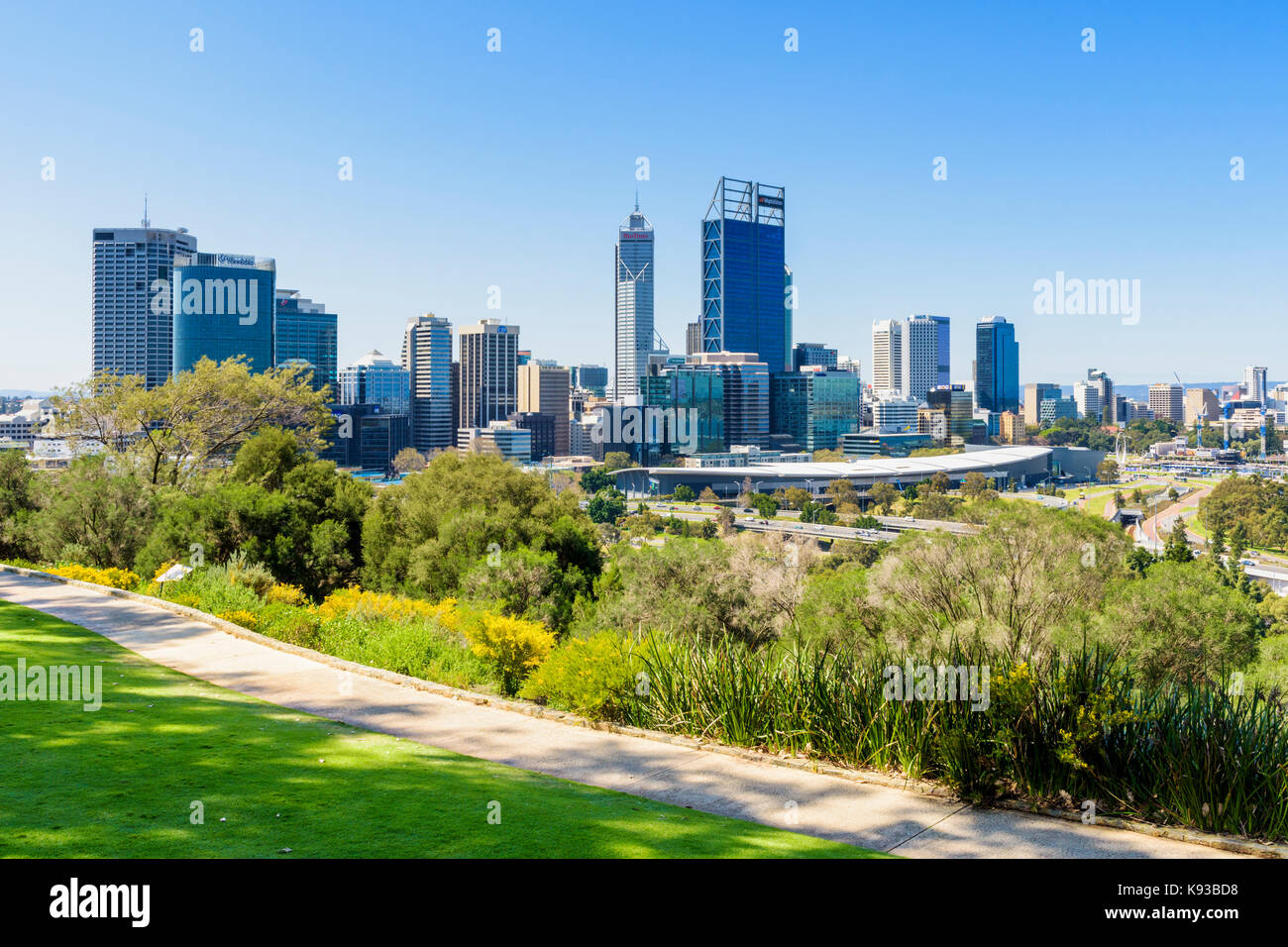 View of the Perth city CBD from Kings Park, Western Australia, Australia Stock Photo
