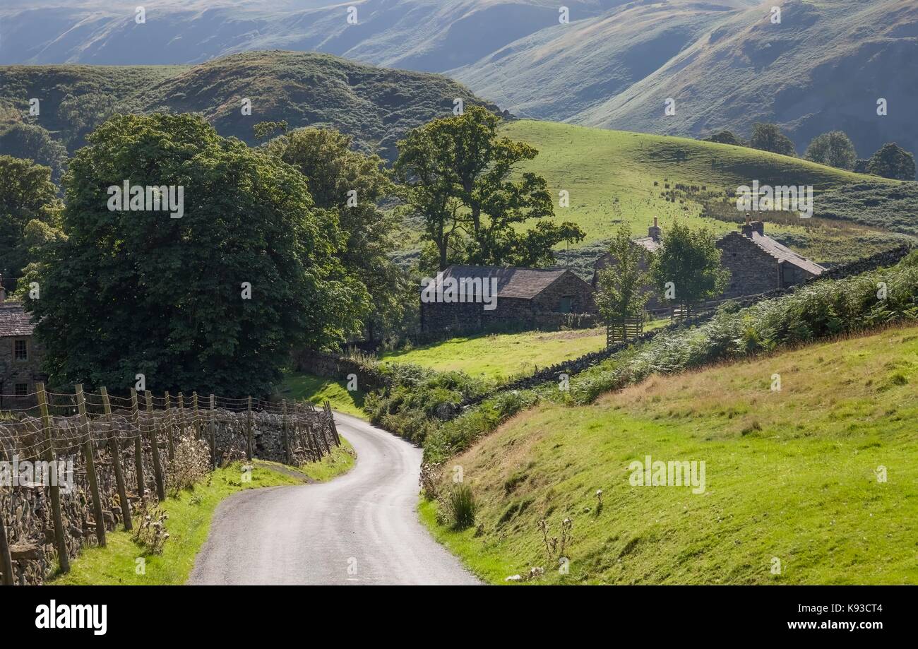 Quiet lane near Ullswater, the Lake District, Cumbria, England Stock