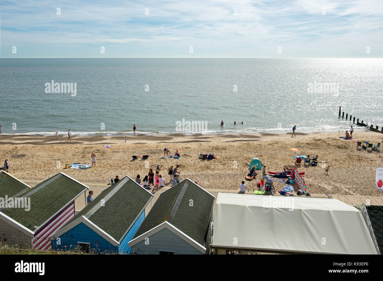 A gentle August bank holiday on the beach in Southwold, Suffolk. Stock Photo