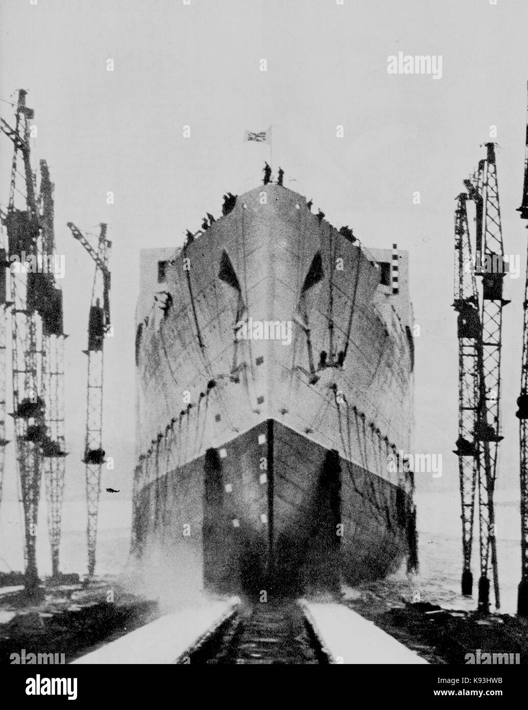 1934 (Sept 26) - Launch of Cunard White Star Liner 534 later christened RMS QUEEN MARY) at the Clydebank shipyard Stock Photo