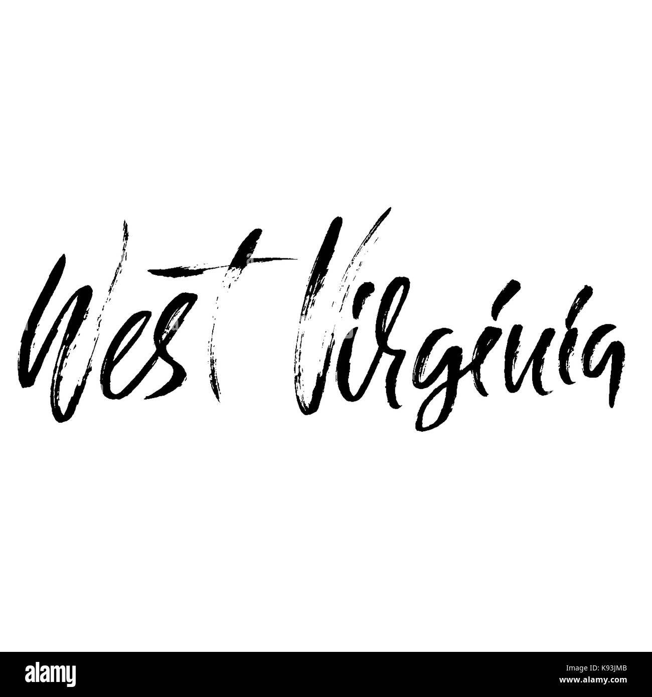 West Virginia. Modern dry brush lettering. Retro typography print