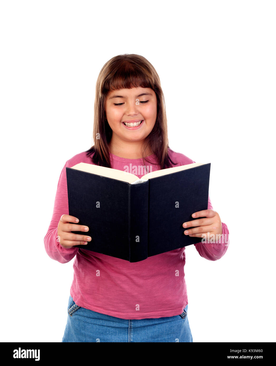 Beautiful girl with a book isolated on a white background Stock Photo ...