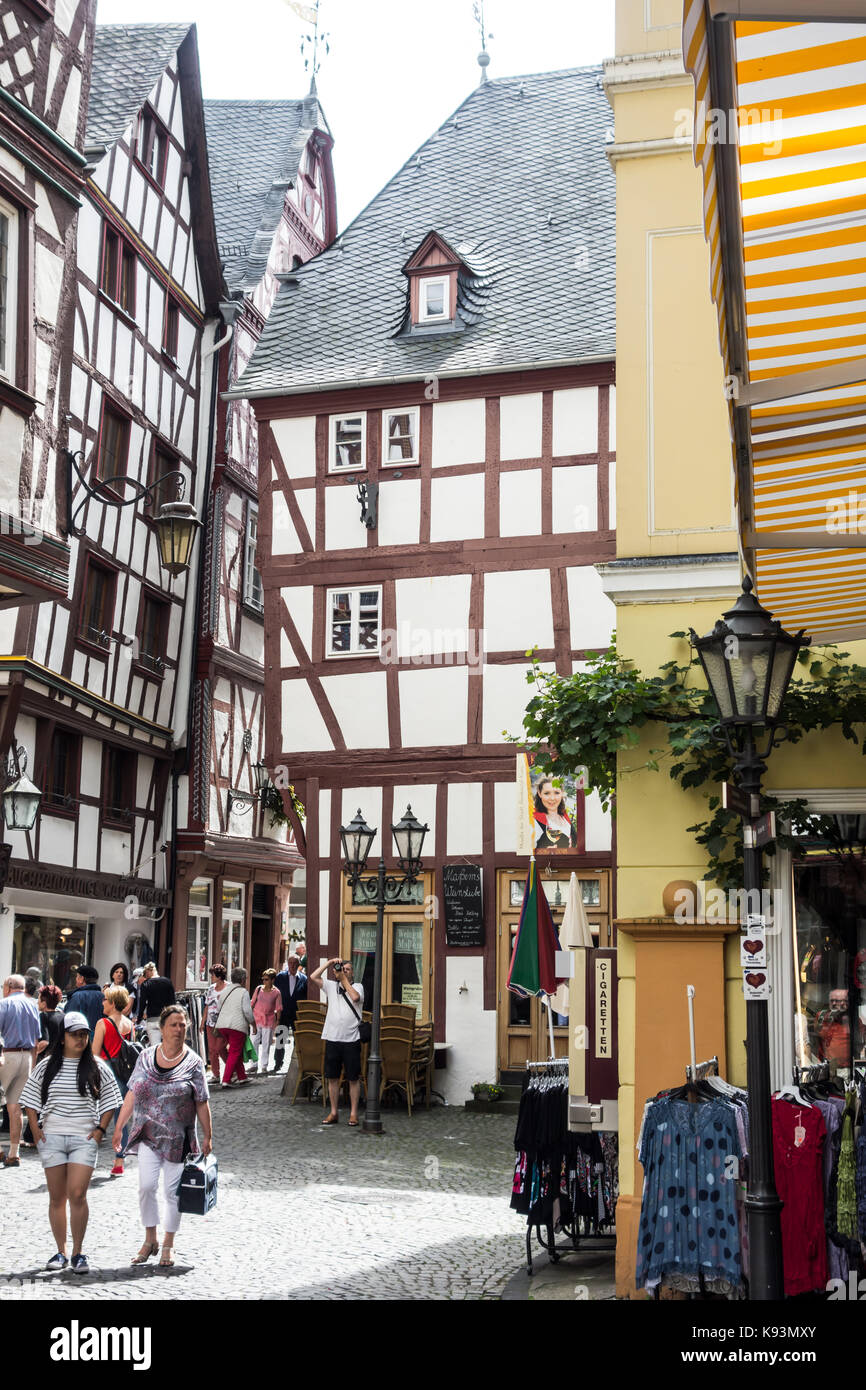 BERNKASTEL-KEUS, GERMANY - 5TH Aug 17:  Traditional houses of the old medieval town is now a major tourist attraction by the River Moselle. Stock Photo