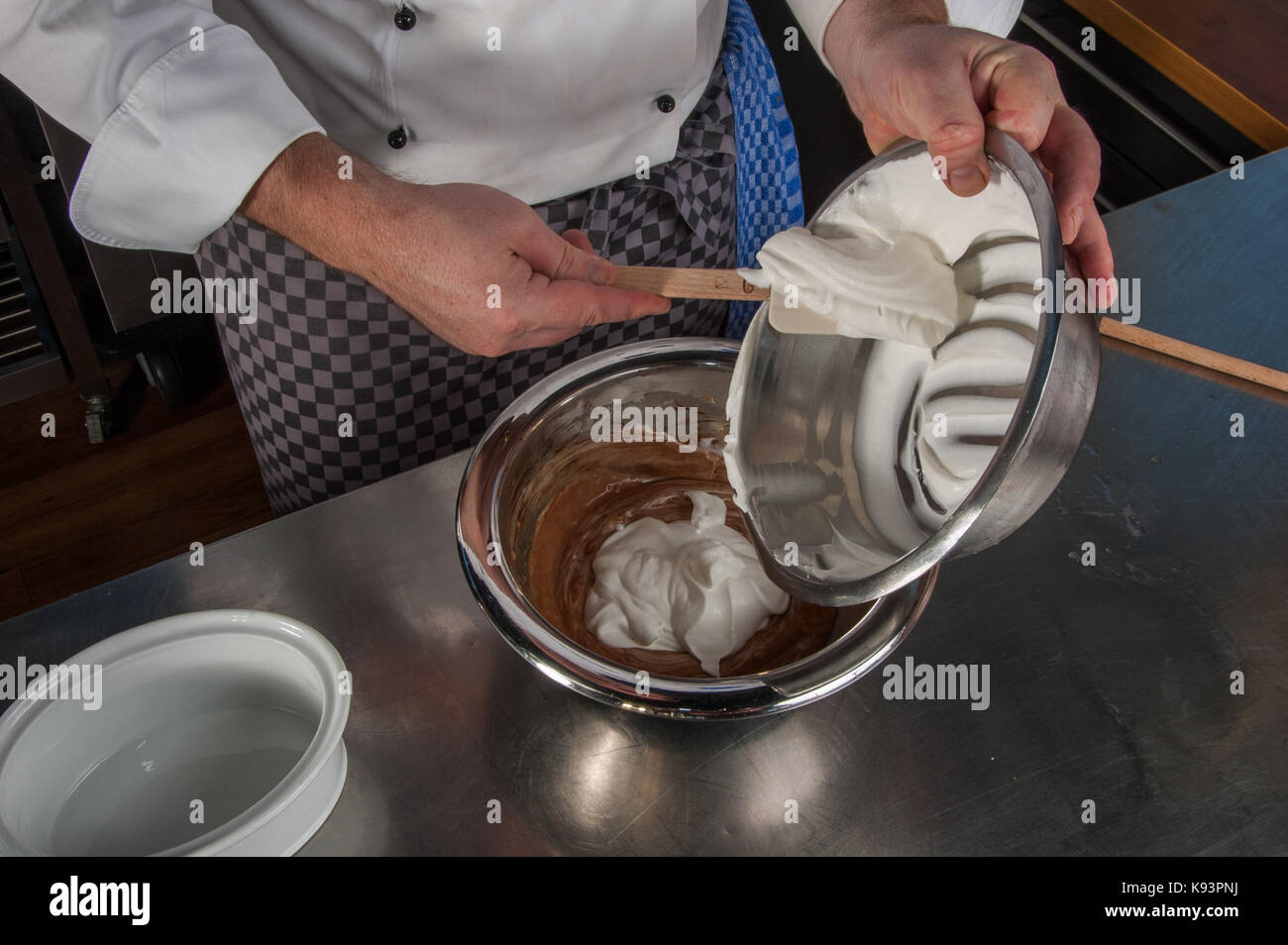 preparing mousse au chocolat, Restaurant Allegria, Chef Alexander Tschebull, Hamburg, Germany Stock Photo