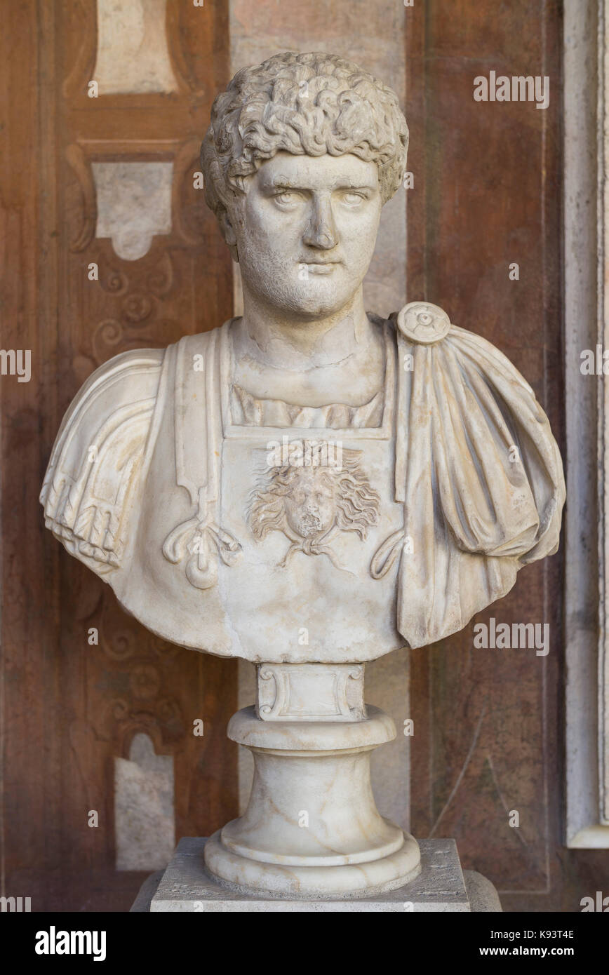 Rome. Italy. Portrait bust of Roman Emperor Lucius Verus (130-169 AD). Palazzo Altemps. Museo Nazionale Romano.     Lucius Aurelius Verus Augustus (15 Stock Photo