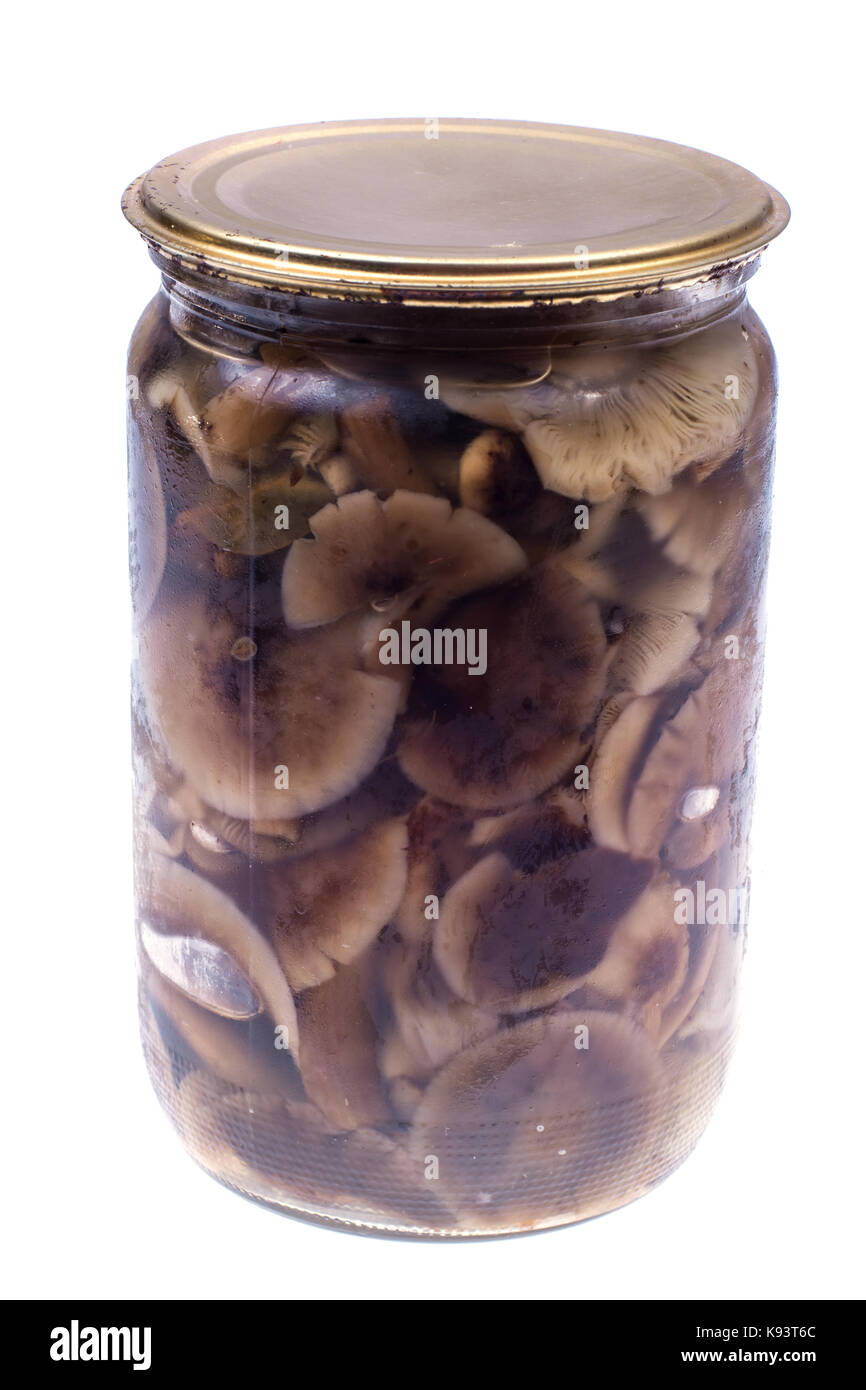 Marinated Mushrooms In Glass Jar On White Background Studio Photo Stock Photo Alamy