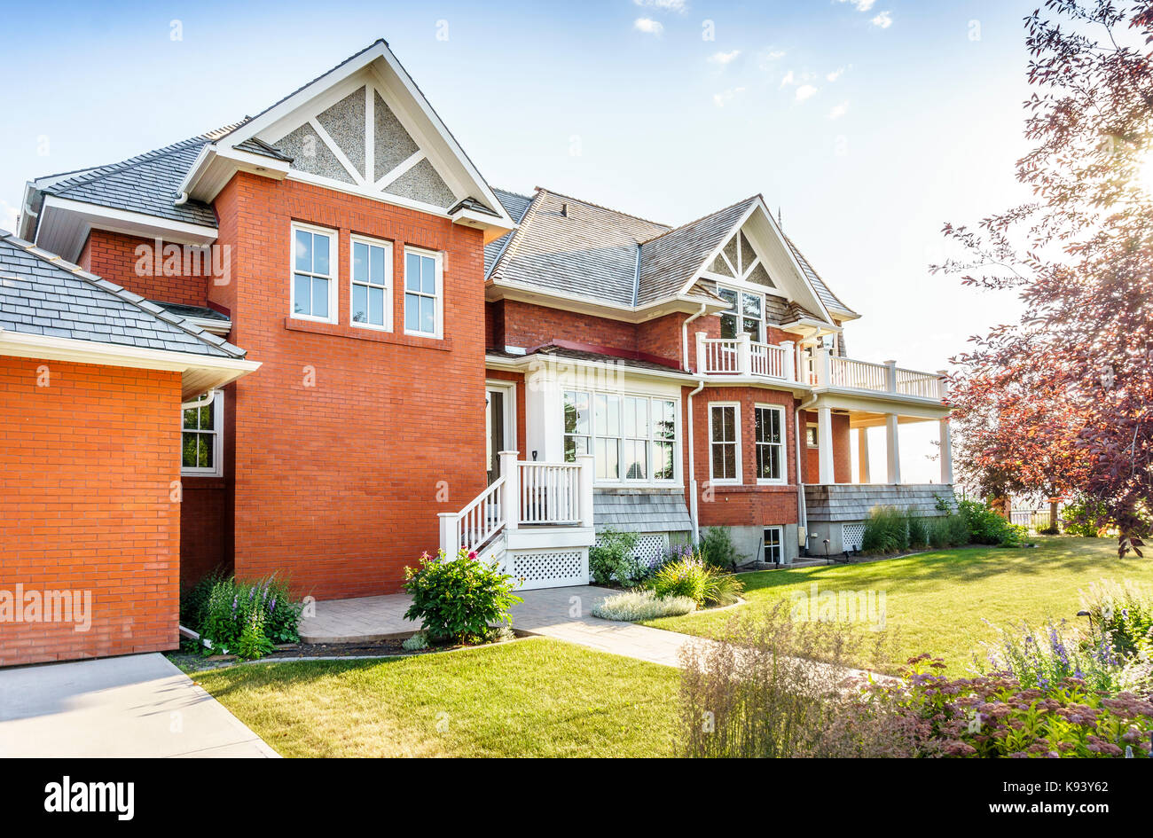 Luxury brick house with terrace and garage, Canada Stock Photo