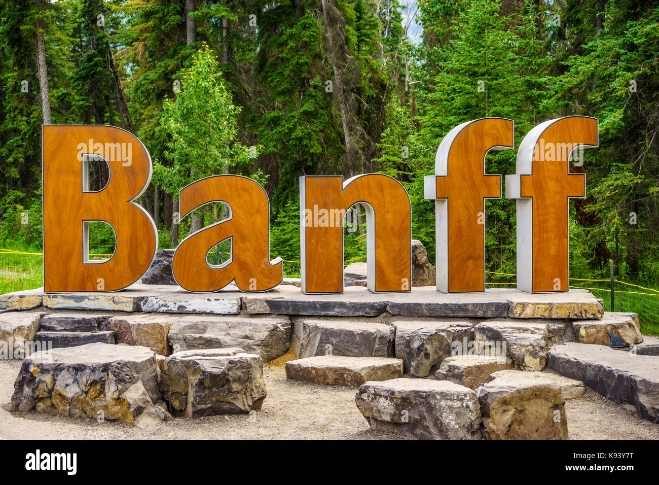 Banff sign, Banff National Park, Alberta, Canada Stock Photo