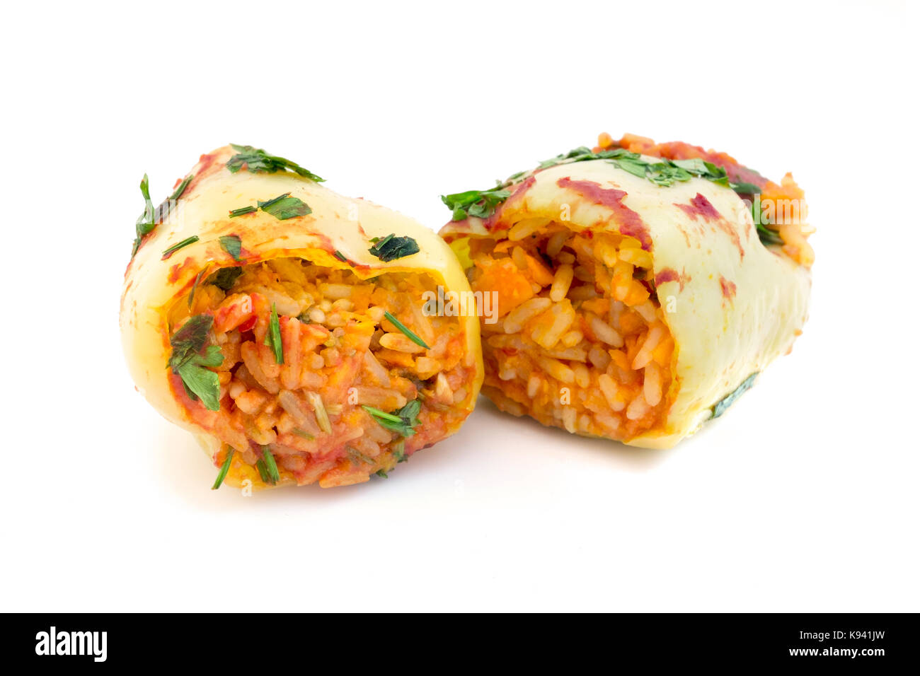 Georgian fasting tolma (stuffed pepper filled with rice) on a white background Stock Photo