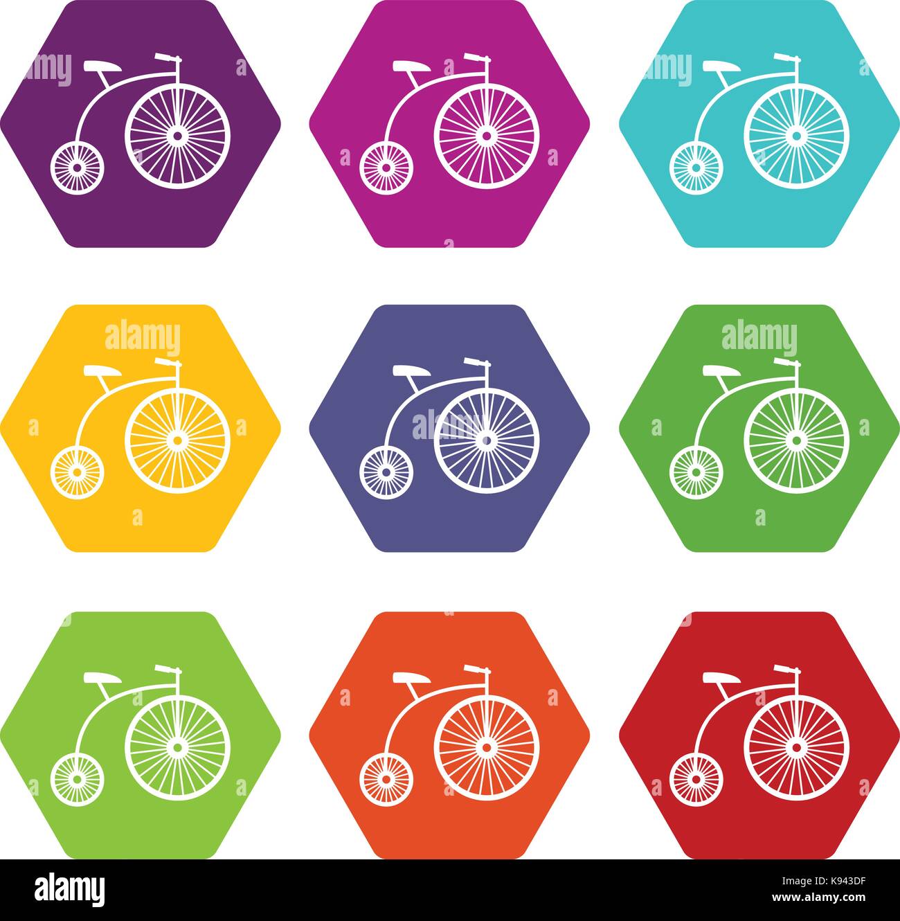 Penny-farthing icon set color hexahedron Stock Vector