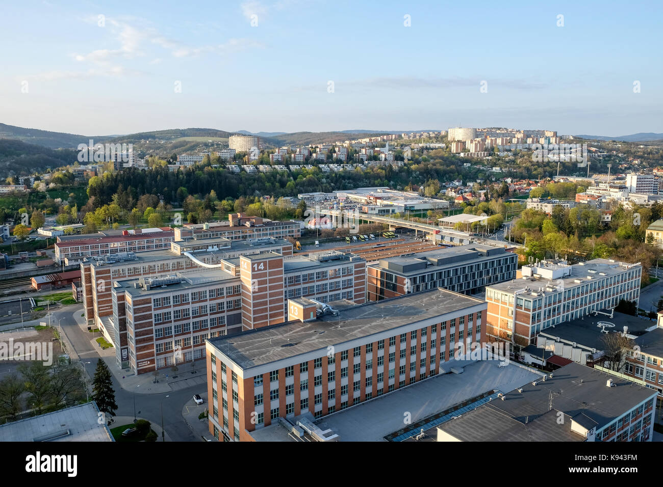 Zlin city aerial view, Tomas Bata factory Stock Photo - Alamy