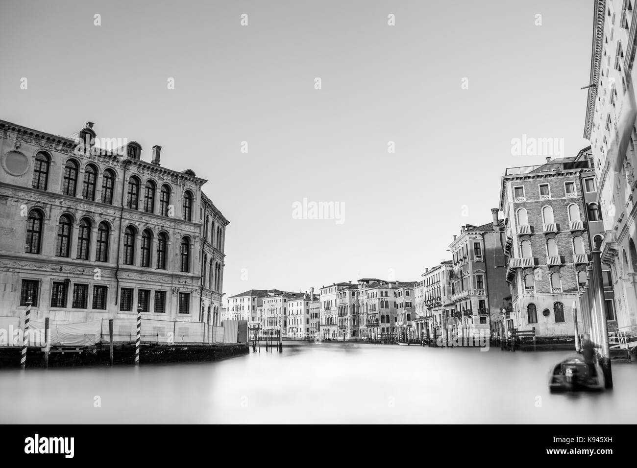 View of canal lined with historic houses, Venice, Italy. Stock Photo