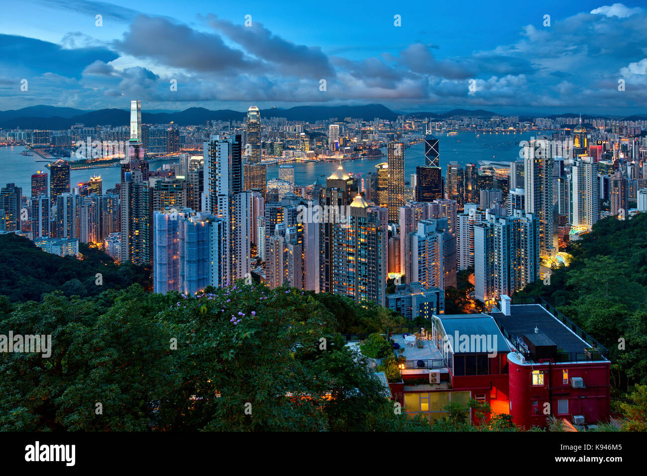 Aerial view of Hong Kong cityscape at dusk Stock Photo - Alamy