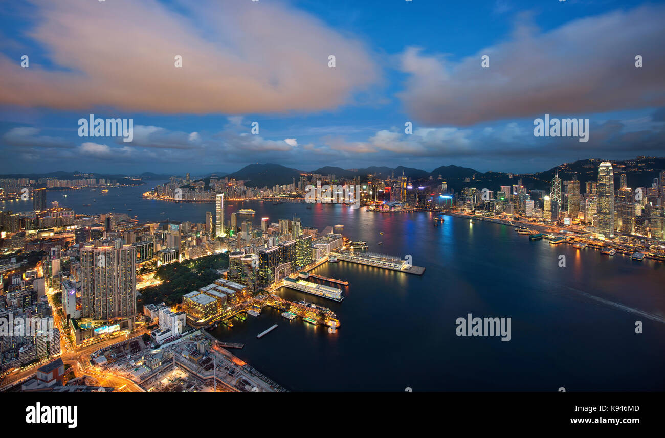 Aerial view of Hong Kong at dusk Stock Photo - Alamy