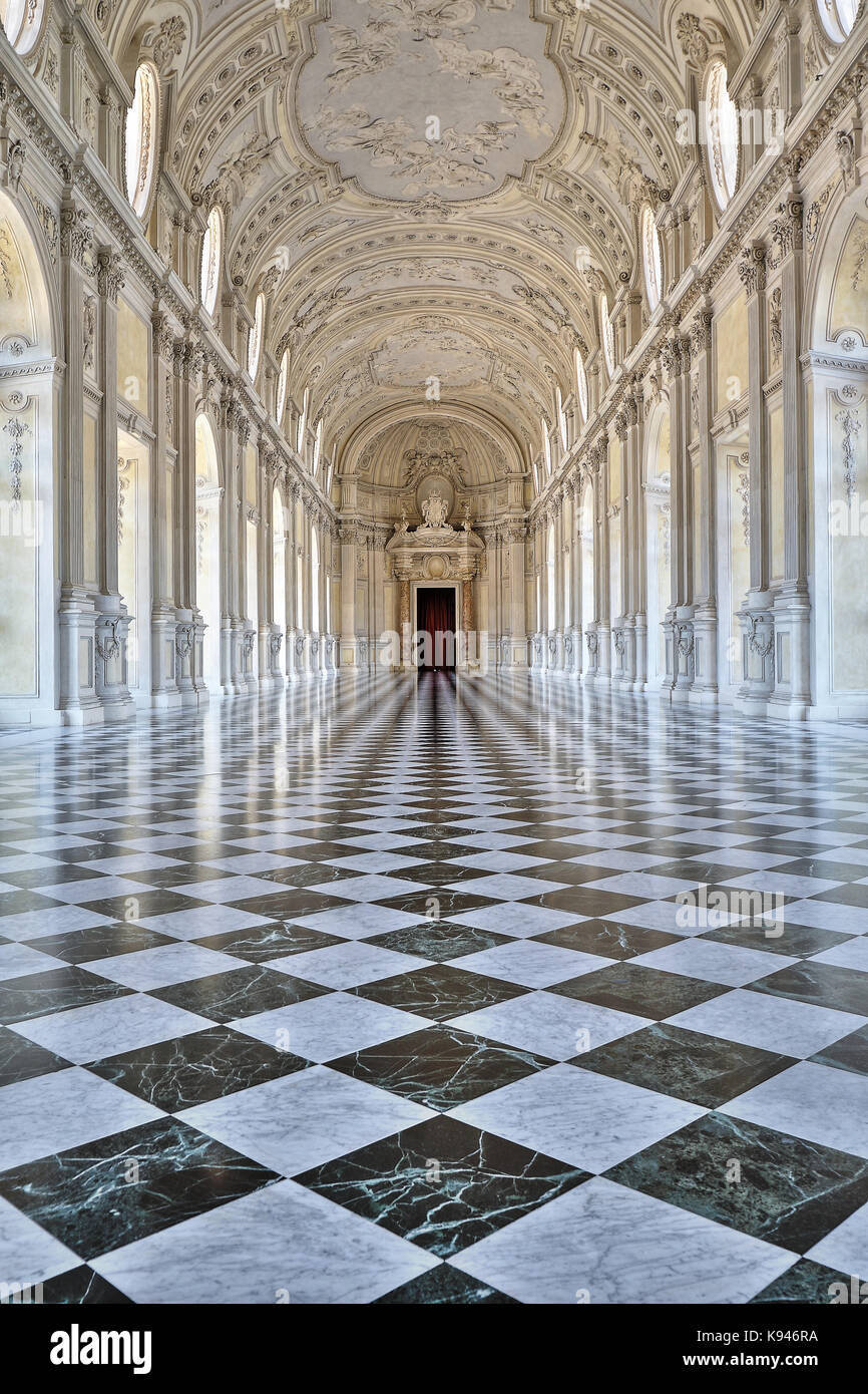Galleria grande, Royal Palace of Venaria Reale, Italy Stock Photo
