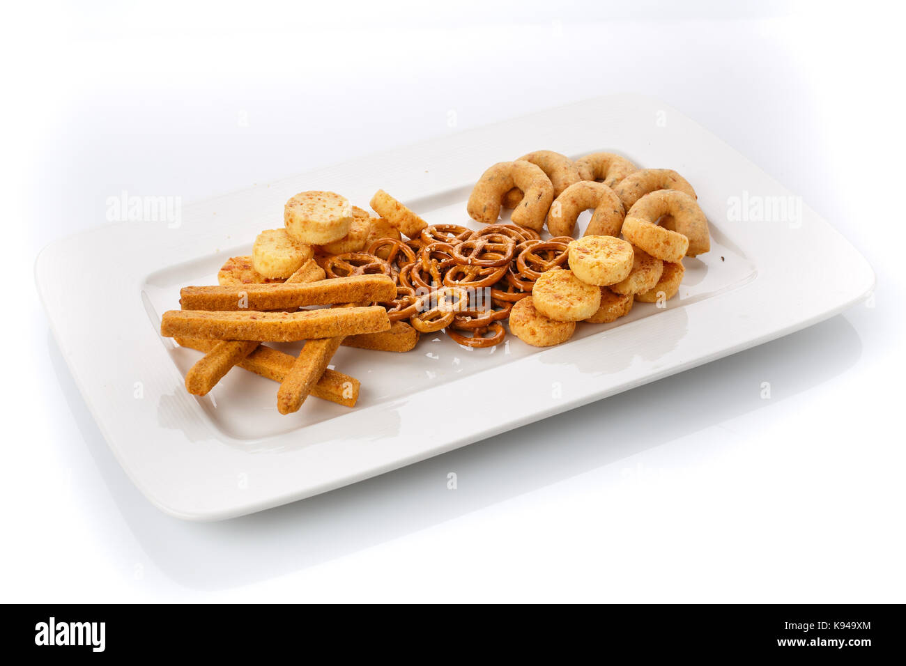 Snack for beer different types of crackers stock photo alamy