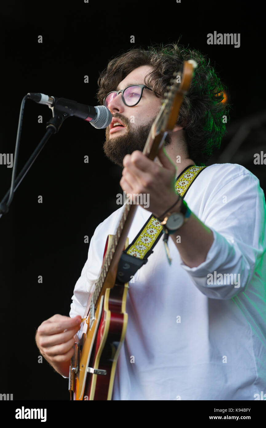Thornhill, Scotland, UK - September 2, 2017: Ross Leighton of Scottish indie band Fatherson performing during day 2 of Electric Fields Festival. Stock Photo