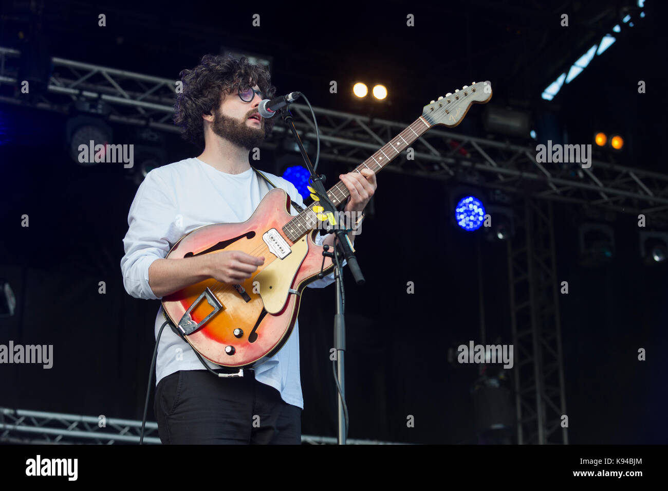 Thornhill, Scotland, UK - September 2, 2017: Ross Leighton of Scottish indie band Fatherson performing during day 2 of Electric Fields Festival. Stock Photo