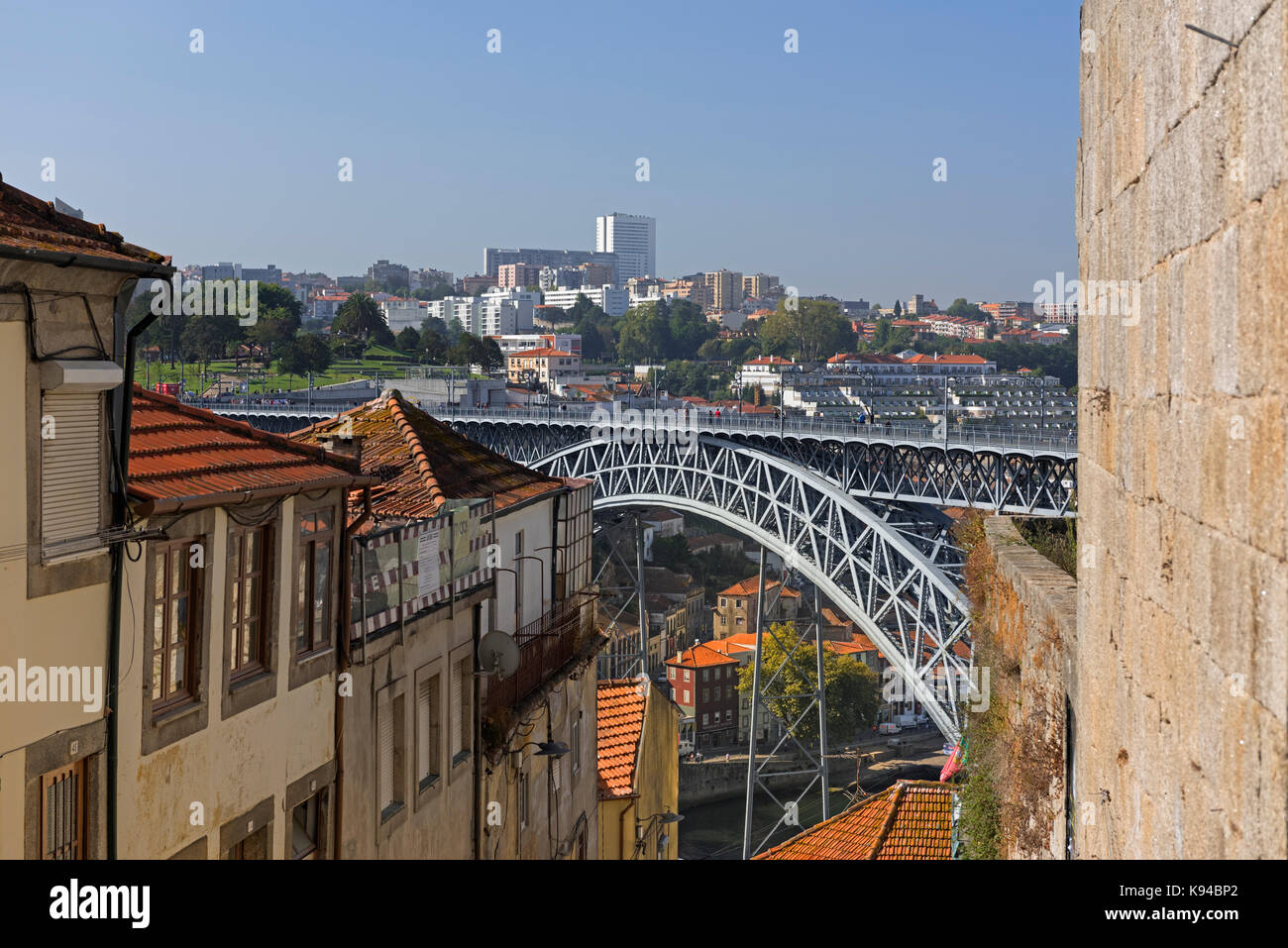 View to Dom Luis I Bridge Porto Portugal Stock Photo
