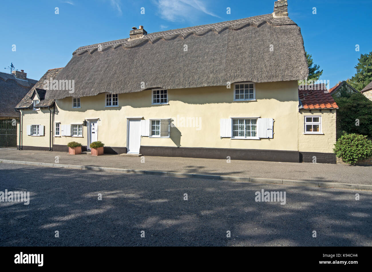 Great Wilbraham, Thatched Roof Cottage, Cambridgeshire, England Stock