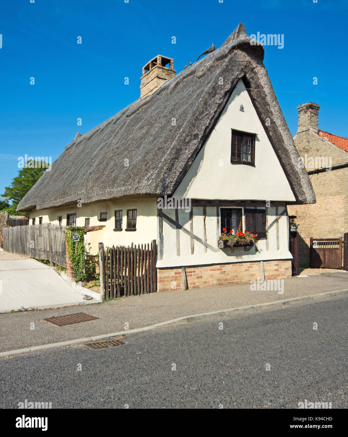 Great Wilbraham, Thatched Roof Cottage, Cambridgeshire, England Stock