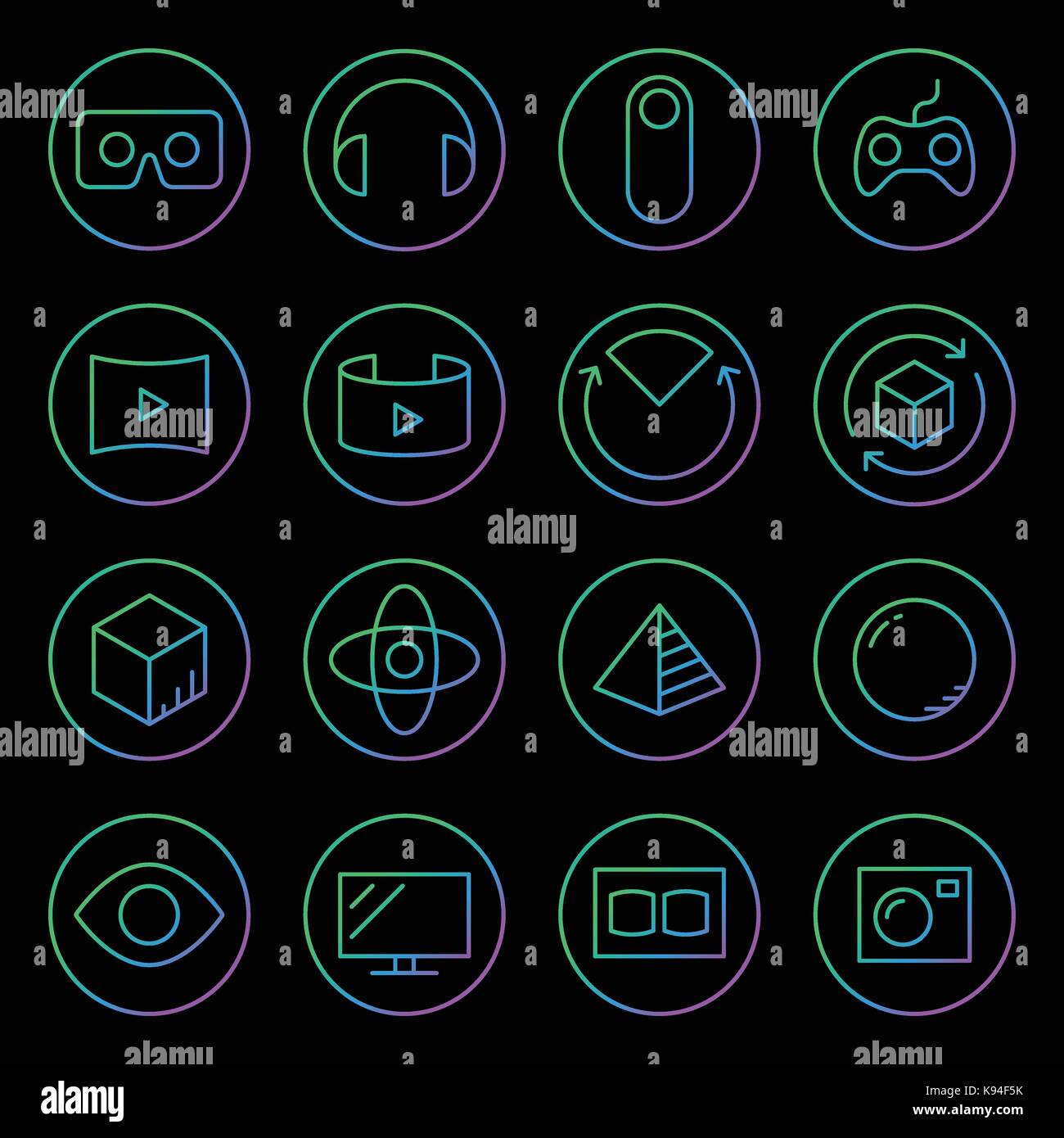 Gradient Rounded Line icons for Virtual Reality innovation technologies ...