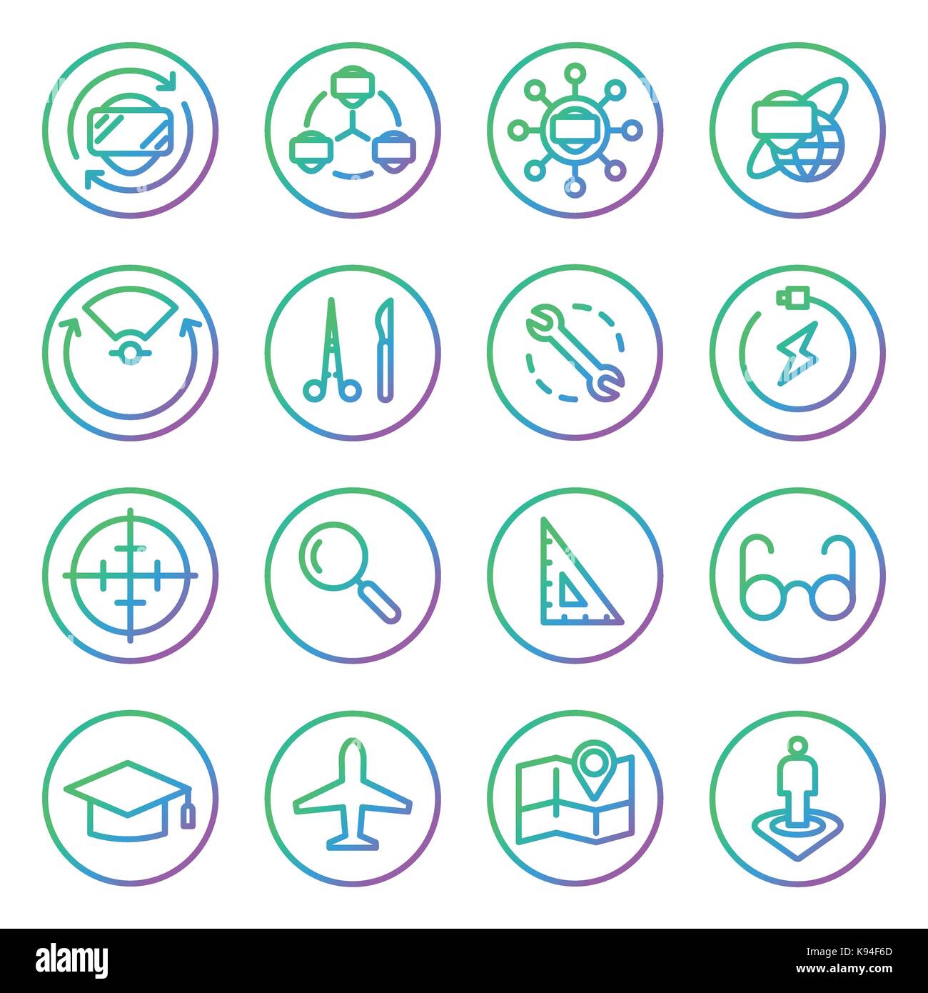 Gradient Rounded Line icons for Virtual Reality innovation technologies ...