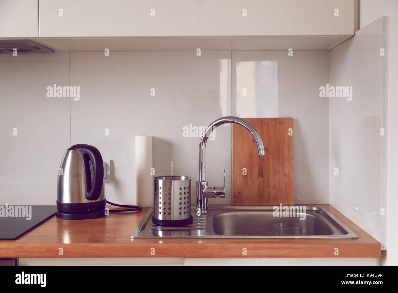 Interior of modern stylish kitchen in minimalist or scandinavian style