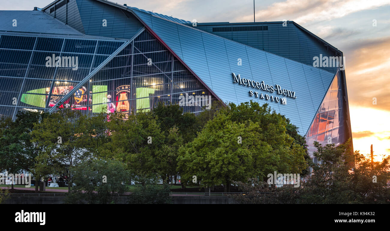 Atlanta, Georgia's Mercedes-Benz Stadium, home of the Atlanta Falcons and Atlanta United FC, who just broke the Major League Soccer attendance record. Stock Photo