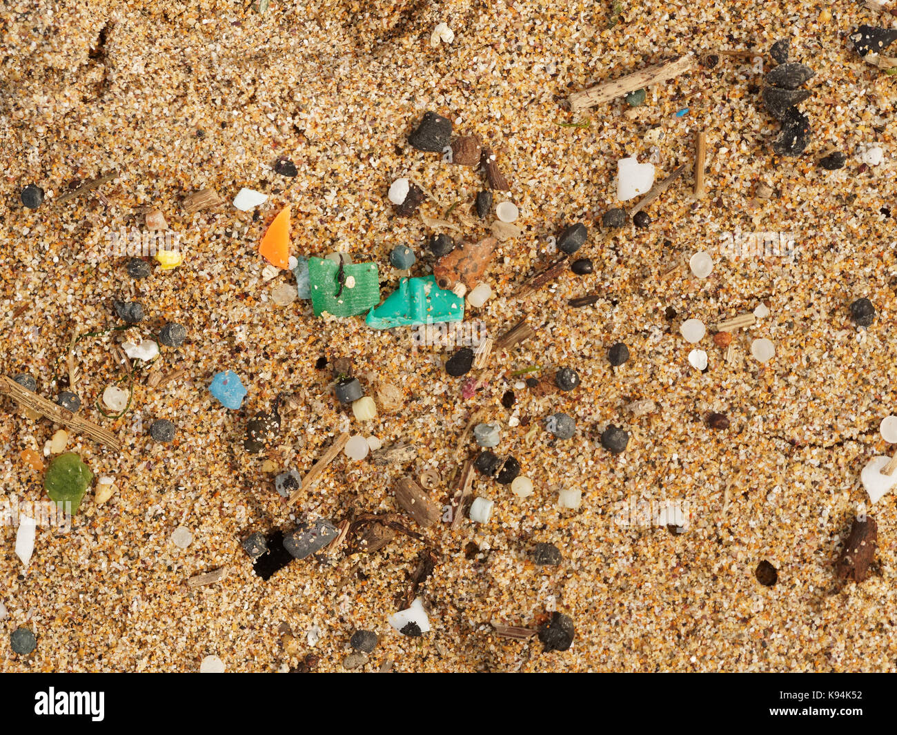 Beaches and rock pools polluted with plastic micro waste washed in on the tide. 21st, September, 2017  Robert Taylor/Alamy Live News.  Newquay, Stock Photo