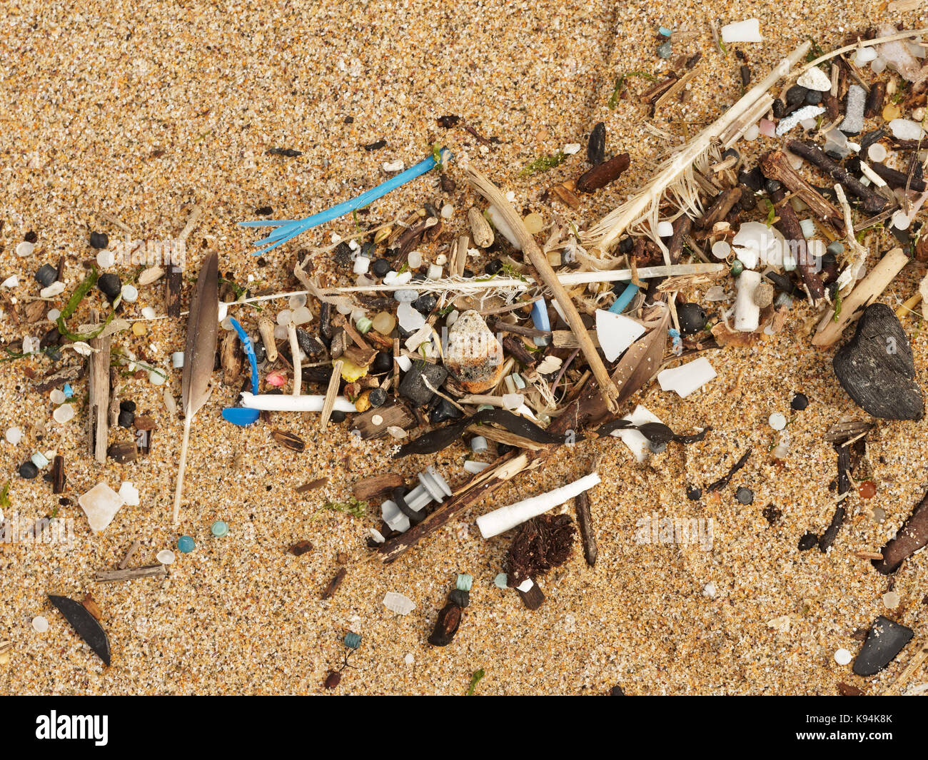 Beaches and rock pools polluted with plastic micro waste washed in on the tide. 21st, September, 2017  Robert Taylor/Alamy Live News.  Newquay, Stock Photo