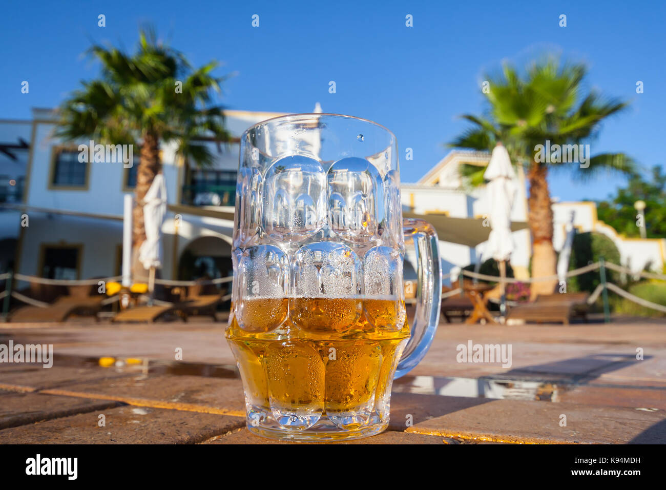A pool view of a hotel in The Algarve on Portugal's South coast. Stock Photo