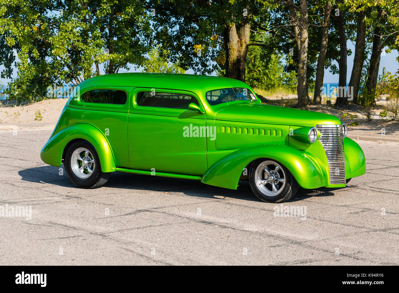 Custom 1938 Chevrolet 2 Door Coach On Pavement Stock Photo