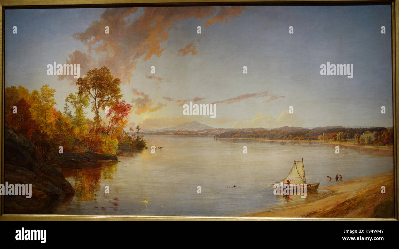 Lake Wawayanda, Sussex County, New Jersey, by Jasper Francis Cropsey, 1870, oil on canvas   New Britain Museum of American Art   DSC09217 Stock Photo