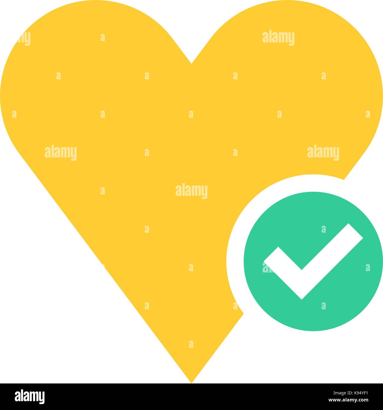 Flat heart icon favorite sign liked button with check mark pictogram ...