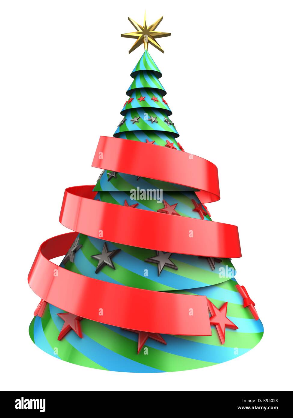 3d illustration of Christmas tree over white background with stars ...