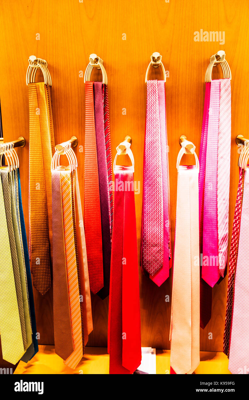 Display of ties, tie display, tie rack display, tie rack, pink ties