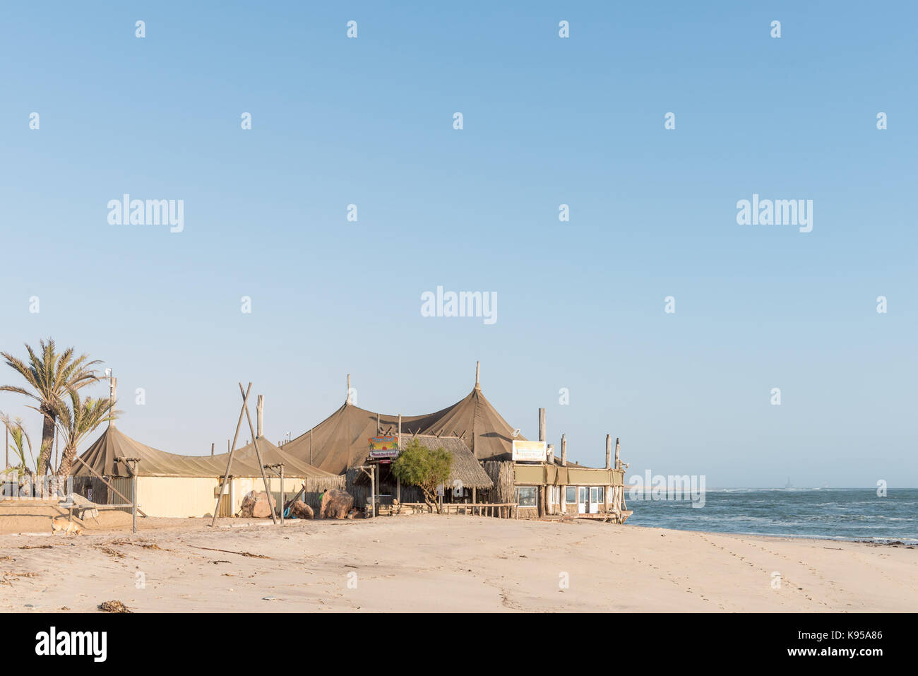 SWAKOPMUND, NAMIBIA - JUNE 30, 2017: Entrance of the Tiger Reef restaurant and bar in Swakopmund in the Namib Desert on the Atlantic Coast of Namibia Stock Photo