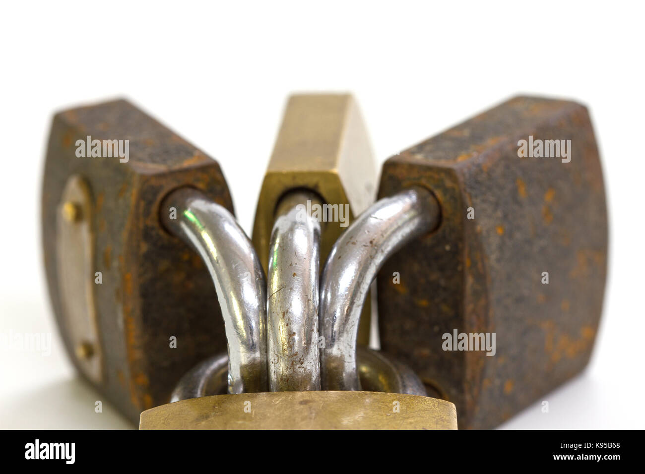 Close up on locked padlock over white background concept Stock Photo ...