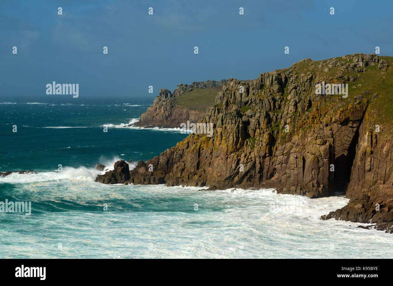 Rough seas at Pendower Cove near Lands End Stock Photo Alamy