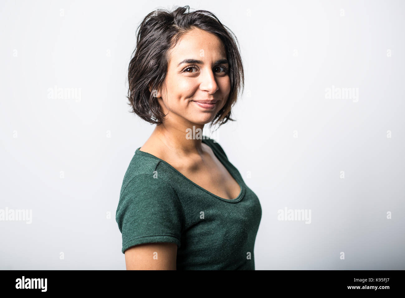bright brunette girl isolated on a white background Stock Photo - Alamy