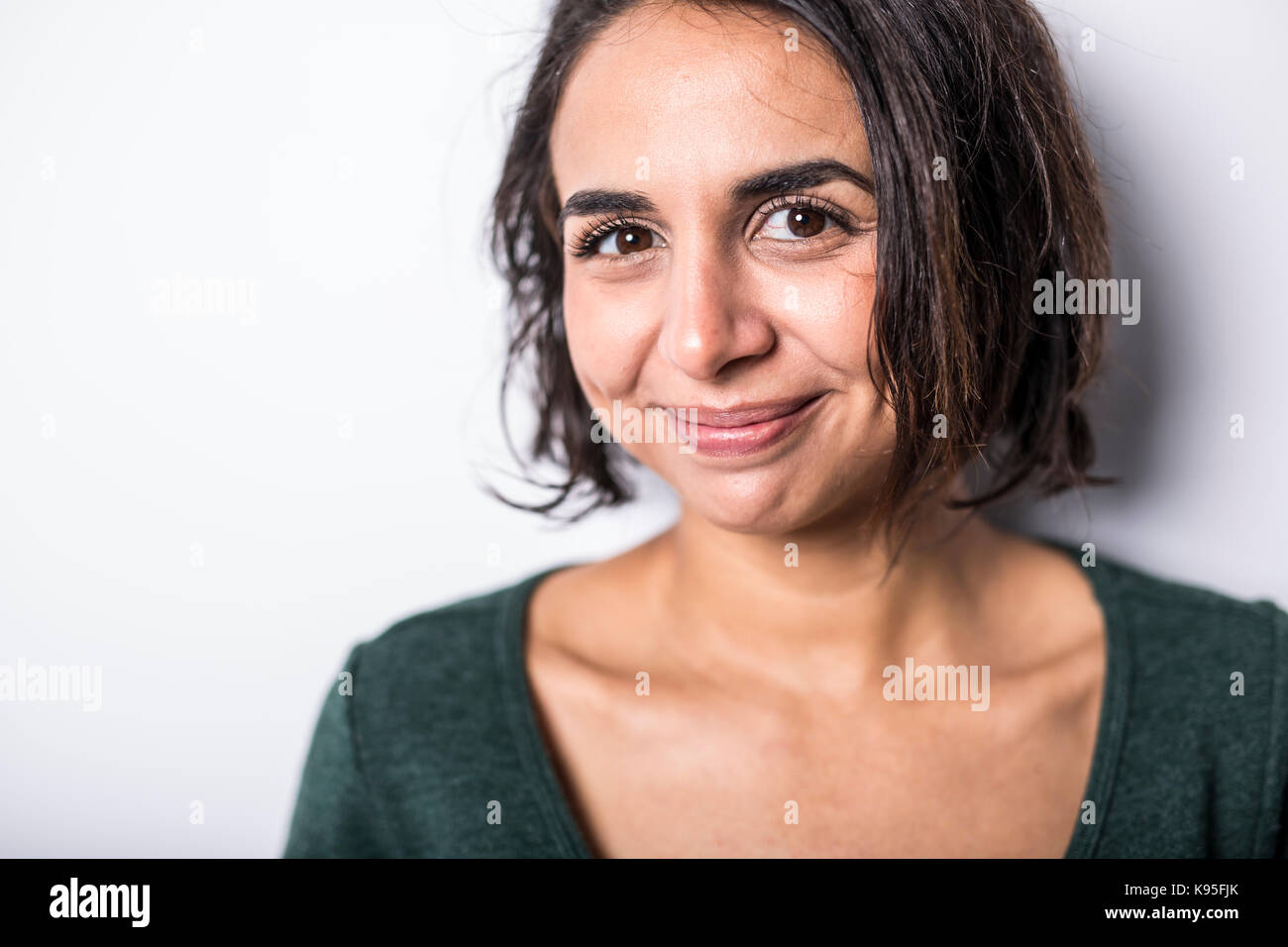 bright brunette girl isolated on a white background Stock Photo - Alamy