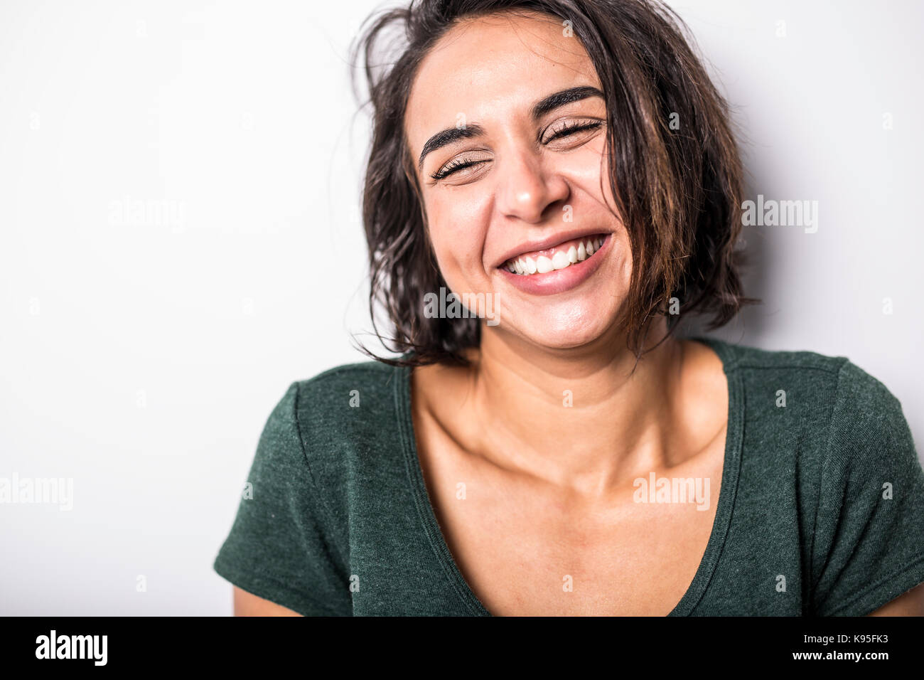 bright brunette girl isolated on a white background Stock Photo - Alamy